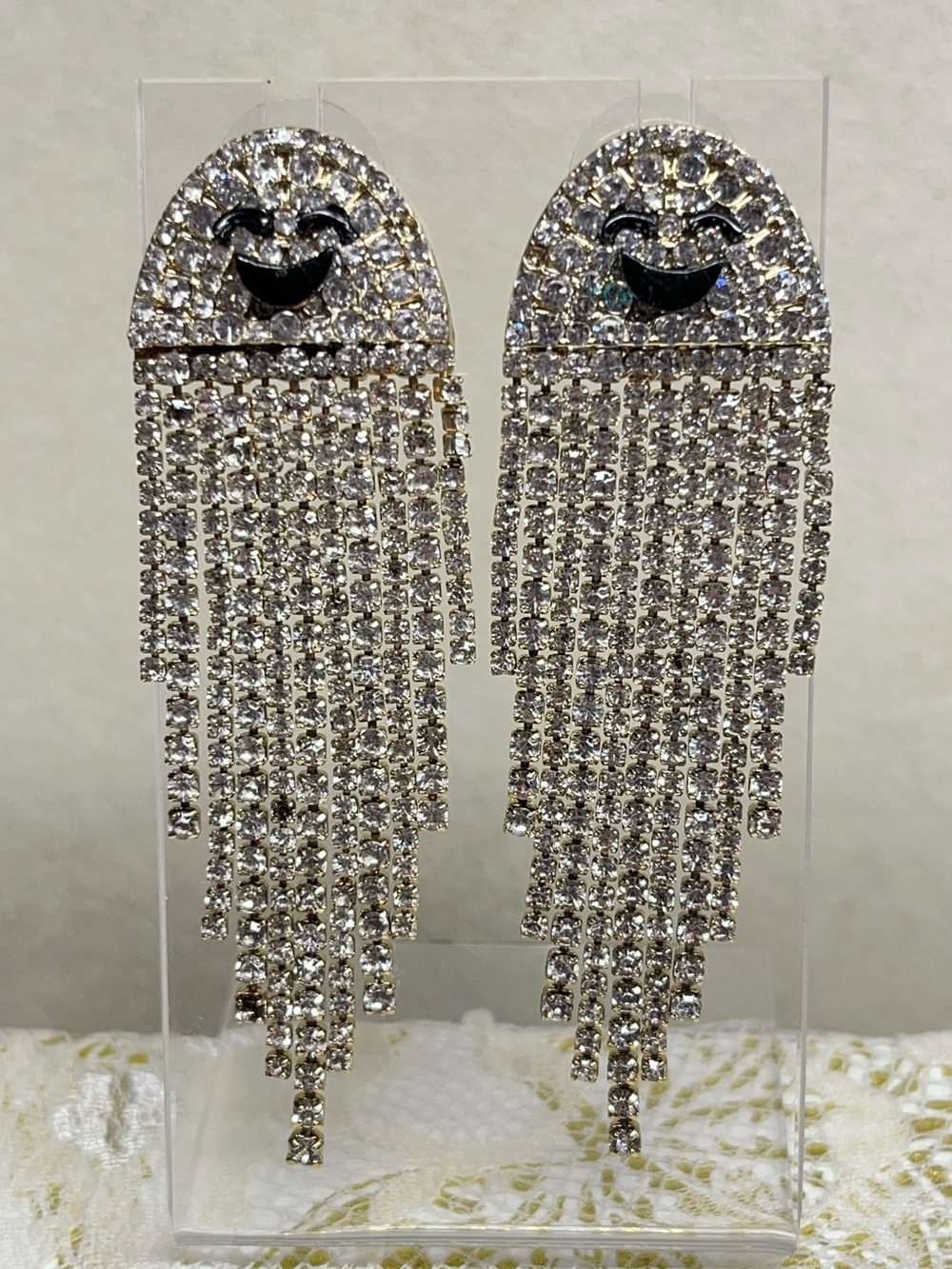 BubbleBar “Haunt What You Got” Ghost Rhinestone Fringe Pierced Earrings